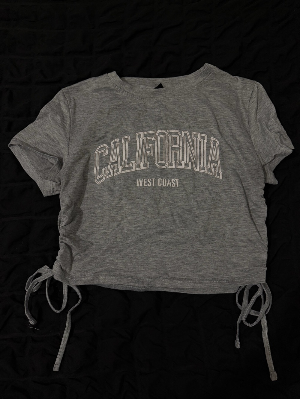 SHEIN Gray 'California West Coast' Drawstring Crop Tee